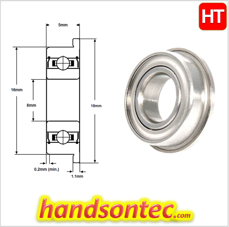 5 Pack F688zz Mini Metal Flanged Ball Bearings, Double Shielded, 8mm X 16mm X 5mm, Small Skate Wheel Bearings